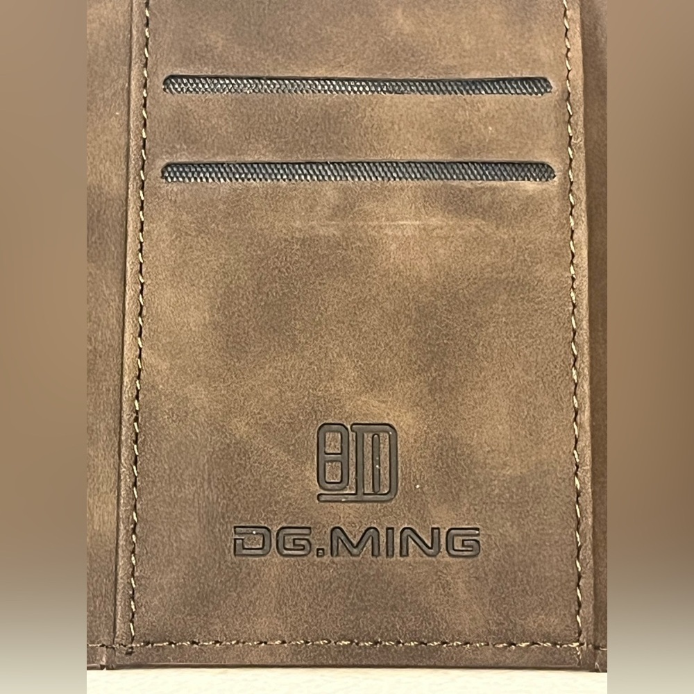 DG.MING Brown Leather Tri-Fold Magnetic Wallet - Picture 13 of 13